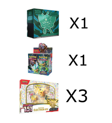 BUNDLE 3 COFFRETS ELECTHOR EV3.5 + 1 DISPLAY EV06 + 1 ETB EV06 / CARTE POKEMON VF