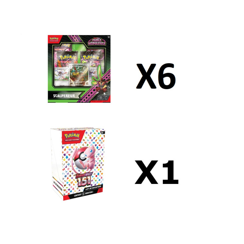 BUNDLE 6 COFFRETS SCALPEREUR + 1 LOT DE 6 BOOSTERS 151 / CARTE POKEMON VF