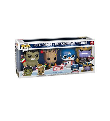 4 PACK HULK GROOT CAP SNOWMAN THANOS / MARVEL HOLIDAY / FIGURINE FUNKO POP / EXCLUSIVE SPECIAL EDITION